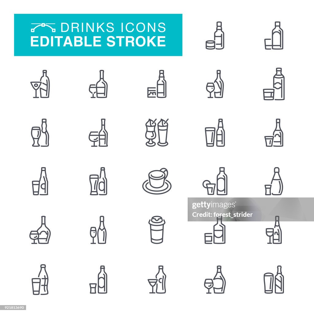 Drinks Alcohol Icons Editable Stroke Icons