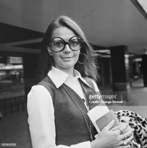 American actress Natalie Wood arrives at Heathrow Airport, London, UK, 9th July 1968.