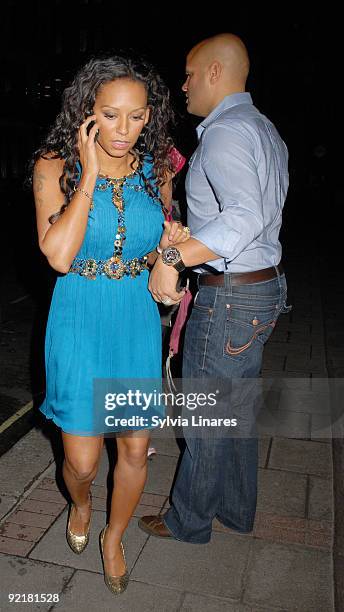 Melanie Brown and Stephen Belafonte are seen leaving May Fair Hotel on October 21, 2009 in London, England.