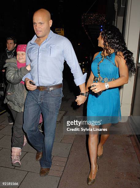 Melanie Brown and Stephen Belafonte are seen leaving May Fair Hotel on October 21, 2009 in London, England.