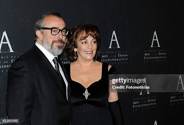 Actress Carmen Maura and director and president of the Spanish Cinema Academy Alex de la Iglesia arrive at the Spanish Cinema Academy Gold Medal...