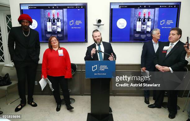 Of Royal Wine, Mordy Herzog speaks during "Stoudemire Wines" launch reception with the Jewish National Fund at Ronald S. Lauder JNF House on February...