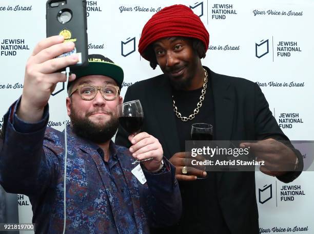 Social influencer 'Kosher Guru' Gabe Boxer poses for photos with Basketball player Amar'e Stoudemire during "Stoudemire Wines" launch reception with...