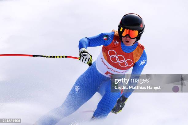 Sofia Goggia of Italy reacts at the finish during the Ladies' Downhill on day 12 of the PyeongChang 2018 Winter Olympic Games at Jeongseon Alpine...