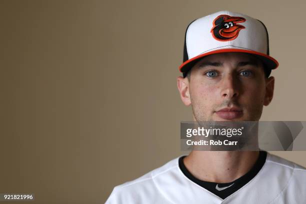 Joey Rickard of the Baltimore Orioles poses for a photo during photo days at Ed Smith Stadium on February 20, 2018 in Sarasota, FL.
