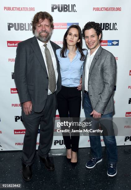 Public Theater Artistic Director Oskar Eustis, writer Sarah Burgess and director Thomas Kail attend the "Kings" Opening Night at The Public Theater...