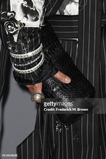 Costume designer Sara Sensoy, handbag and jewelry detail, attends the Costume Designers Guild Awards at The Beverly Hilton Hotel on February 20, 2018...