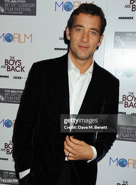 Clive Owen attends the premiere for 'The Boys Are Back' during the Times BFI London Film Festival at the Vue Leicester Square on October 21, 2009 in...