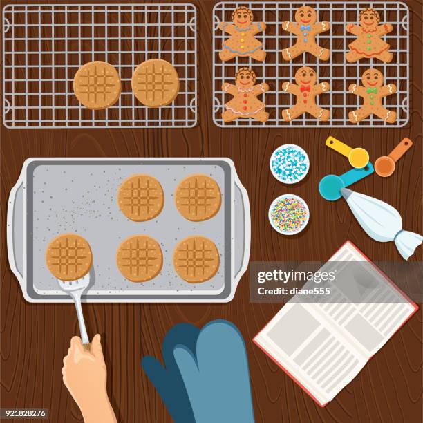 cooking and baking from above - tray stock illustrations