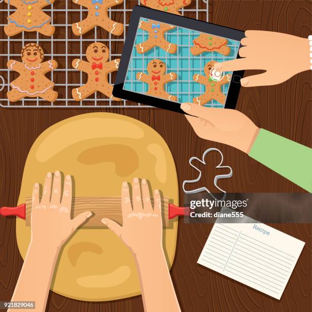 cooking and baking from above - flour overhead stock illustrations