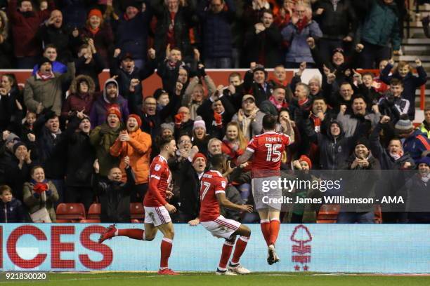 Lee Tomlin of Nottingham Forest celebrates after scoring a goal to make it 1-1 during the Sky Bet Championship match between Nottingham Forest and...