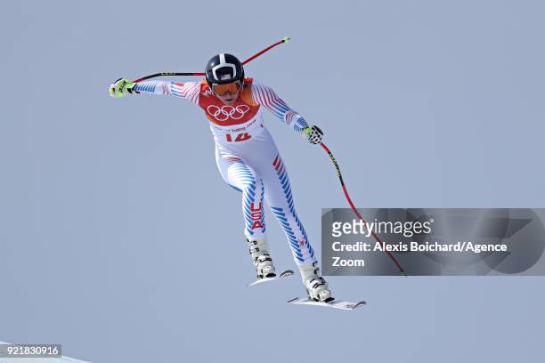 Alice Mckennis of USA competes during the Alpine Skiing Women's Downhill at Jeongseon Alpine Centre on February 21, 2018 in Pyeongchang-gun, South...