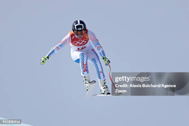 Alice Mckennis of USA competes during the Alpine Skiing Women's Downhill at Jeongseon Alpine Centre on February 21, 2018 in Pyeongchang-gun, South...