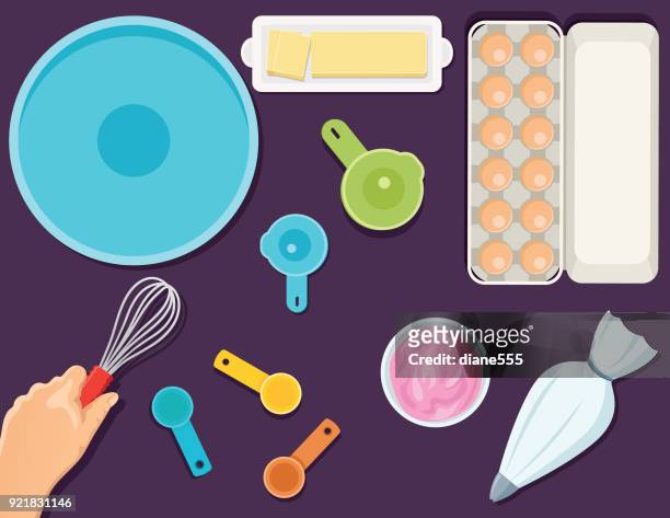 cooking and baking from above - measuring spoon stock illustrations