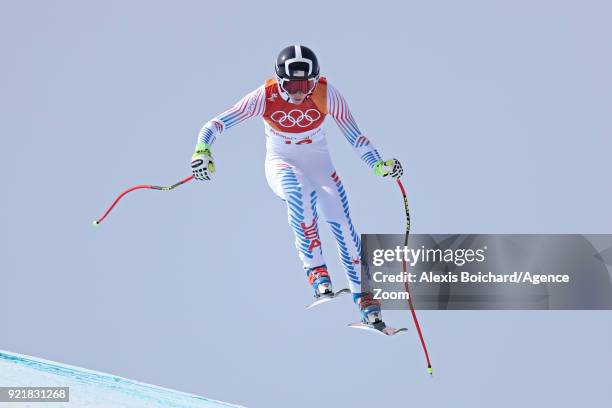 Laurenne Ross of USA competes during the Alpine Skiing Women's Downhill at Jeongseon Alpine Centre on February 21, 2018 in Pyeongchang-gun, South...