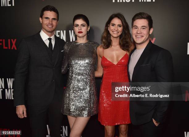 Actors Robbie Amell, Alexandra Daddario, Shelley Hennig and Adam Devine attend a special screening of Netflix's "When We First Met" at ArcLight...