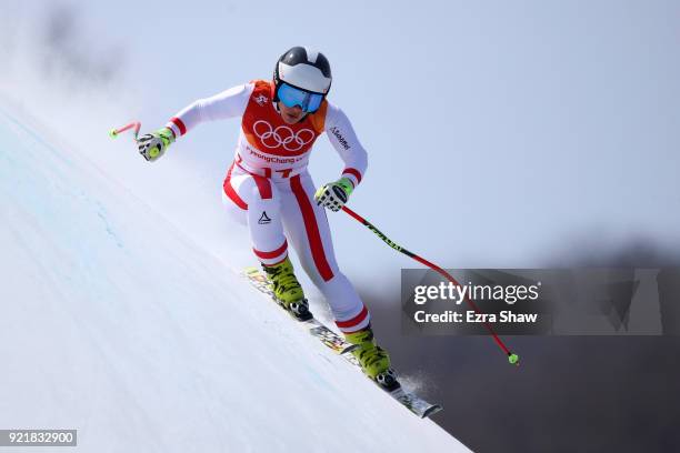 Nicole Schmidhofer of Austria competes during the Ladies' Downhill on day 12 of the PyeongChang 2018 Winter Olympic Games at Jeongseon Alpine Centre...