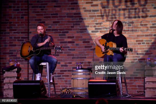 Singer/Songwriters Shane McAnally and Brad Warren performs onstage during the CMA Songwriters Series Celebrating CMA's 9th Annual Tripple Play Awards...