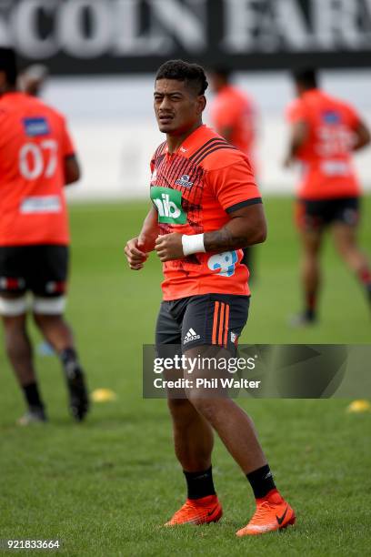 Augustine Pulu of the Blues during the Blues Super Rugby training session at Alexandra Park on February 21, 2018 in Auckland, New Zealand.