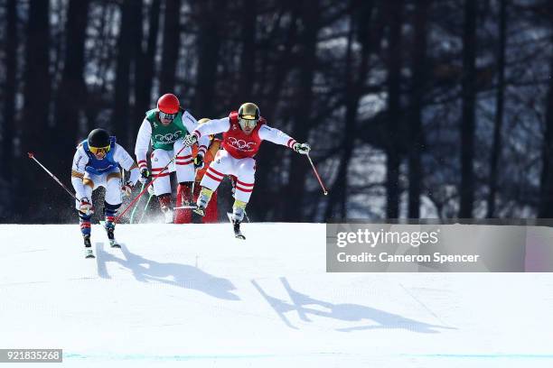 Christoph Wahrestoetter of Austria, Erik Mobaerg of Sweden, Semen Denishchivok of Olympic athletes of Russia and Robert Winkler compete in the...