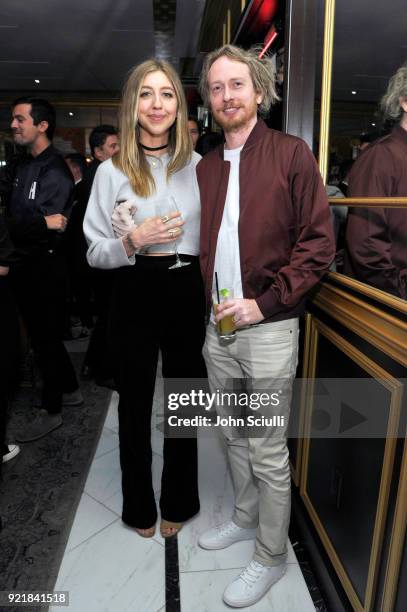 Heidi Gardner and Zeb Wells attend GQ and Oliver Peoples Celebrate Timothee Chalamet March Cover Dinner at Nomad Los Angeles on February 20, 2018 in...