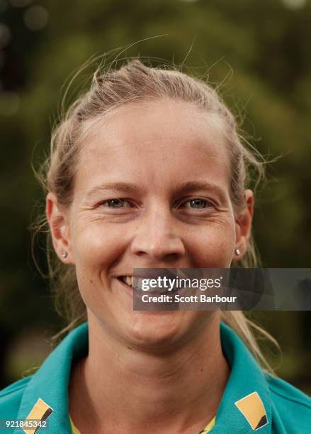 Meg Lanning poses during a Cricket Australia media opportunity at the Melbourne Cricket Ground on February 21, 2018 in Melbourne, Australia....