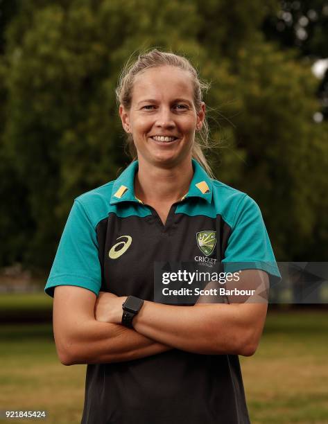 Meg Lanning poses during a Cricket Australia media opportunity at the Melbourne Cricket Ground on February 21, 2018 in Melbourne, Australia....