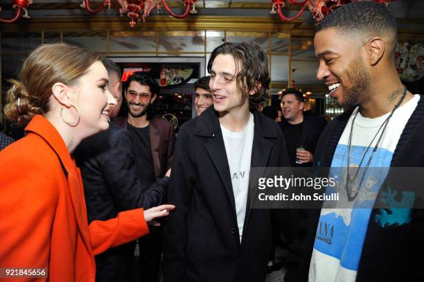 Kaitlyn Dever, Timothee Chalamet, and Kid Cudi attend GQ and Oliver Peoples Celebrate Timothee Chalamet March Cover Dinner at Nomad Los Angeles on...
