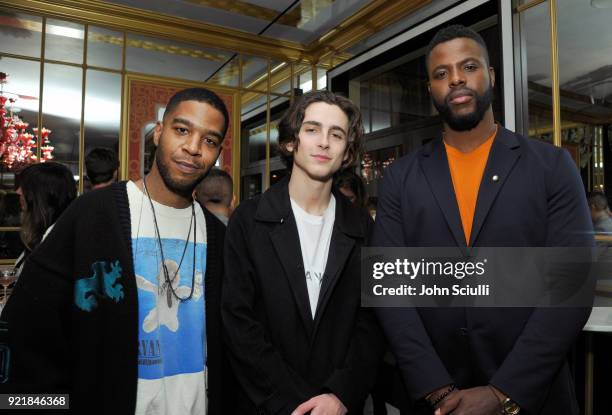 Kid Cudi, Timothee Chalamet, and Winston Duke attend GQ and Oliver Peoples Celebrate Timothee Chalamet March Cover Dinner at Nomad Los Angeles on...