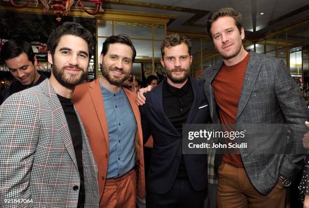 Darren Criss, Edgar Ramirez, Jamie Dornan, and Armie Hammer attend GQ and Oliver Peoples Celebrate Timothee Chalamet March Cover Dinner at Nomad Los...