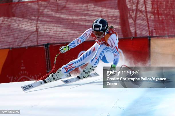 Alice Mckennis of USA in action during the Alpine Skiing Women's Downhill at Jeongseon Alpine Centre on February 21, 2018 in Pyeongchang-gun, South...