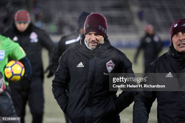 Colorado Rapids new head coach Anthony Hudson, middle, walks off the field after his team lost to Toronto FC during the CONCACAF Champions League...