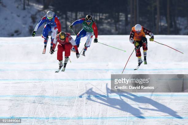 Sergey Ridzik of Olympic athletes of Russia, Dave Duncan of Canada, Francois Place of France and Jean Frederic Chapuis of France competes in the...
