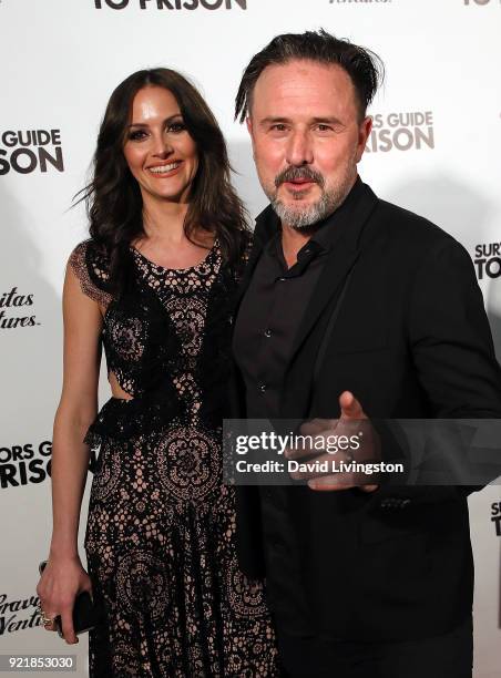 Journalist Christina McLarty and husband actor David Arquette attend the premiere of Gravitas Pictures' "Survivors Guide to Prison" at The Landmark...