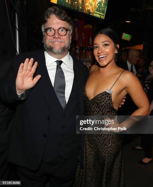 Honoree Guillermo del Toro and host Gina Rodriguez attend the Costume Designers Guild Awards at The Beverly Hilton Hotel on February 20, 2018 in...