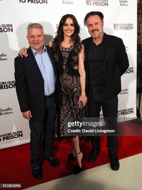 Bud McLarty, journalist Christina McLarty Arquette and actor David Arquette attend the premiere of Gravitas Pictures' "Survivors Guide to Prison" at...