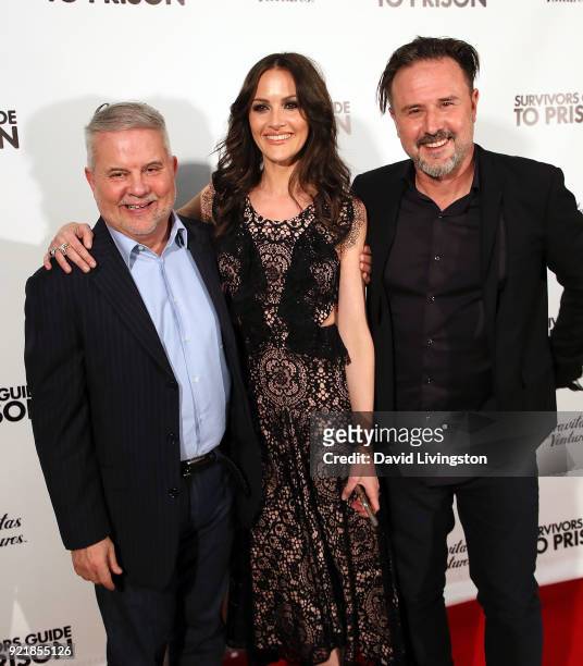 Bud McLarty, journalist Christina McLarty Arquette and actor David Arquette attend the premiere of Gravitas Pictures' "Survivors Guide to Prison" at...
