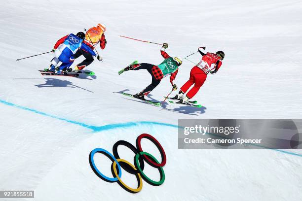 Kevin Drury of Canada, Dave Duncan of Canada, Arnaud Bovolenta of France and Sergey Ridzik of Olympic athlertes of Russia compete in the Freestyle...