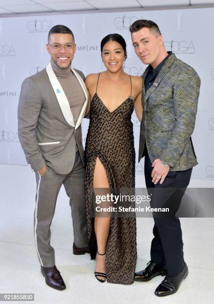 Actor Wilson Cruz, host Gina Rodriguez, and actor Colton Haynes attend the Costume Designers Guild Awards at The Beverly Hilton Hotel on February 20,...