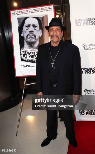 Actor Danny Trejo attends the premiere of Gravitas Pictures' "Survivors Guide to Prison" at The Landmark on February 20, 2018 in Los Angeles,...