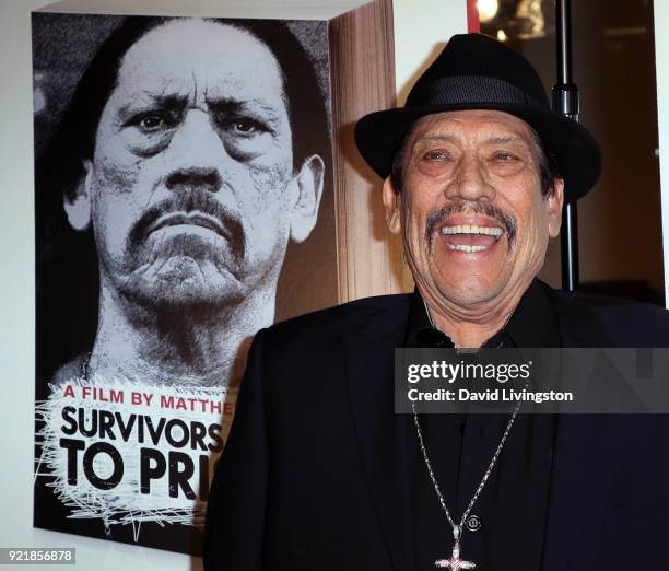 Actor Danny Trejo attends the premiere of Gravitas Pictures' "Survivors Guide to Prison" at The Landmark on February 20, 2018 in Los Angeles,...