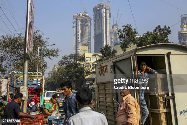 The two towers of Trump Tower Mumbai, center, stand under construction at Lodha The Park, a luxury residential project developed by Lodha Developers...