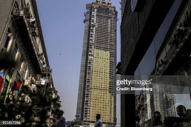 One of two towers of Trump Tower Mumbai, center, stands under construction at Lodha The Park, a luxury residential project developed by Lodha...