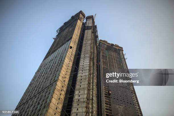 The two towers of Trump Tower Mumbai stand under construction at Lodha The Park, a luxury residential project developed by Lodha Developers Ltd., in...