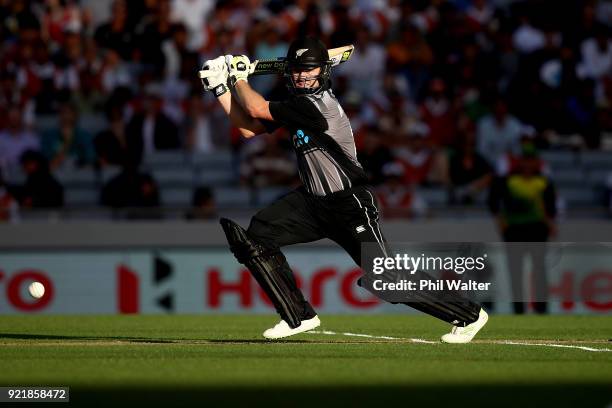 Colin Munro of New Zealand bats during the International Twenty20 Tri Series Final match between New Zealand and Australia at Eden Park on February...