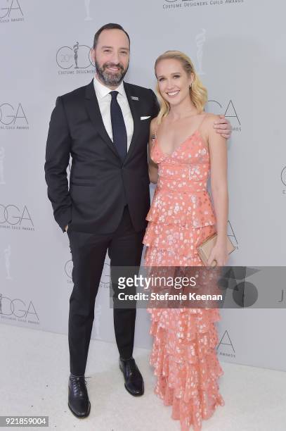 Actors Tony Hale and Anna Camp attend the Costume Designers Guild Awards at The Beverly Hilton Hotel on February 20, 2018 in Beverly Hills,...