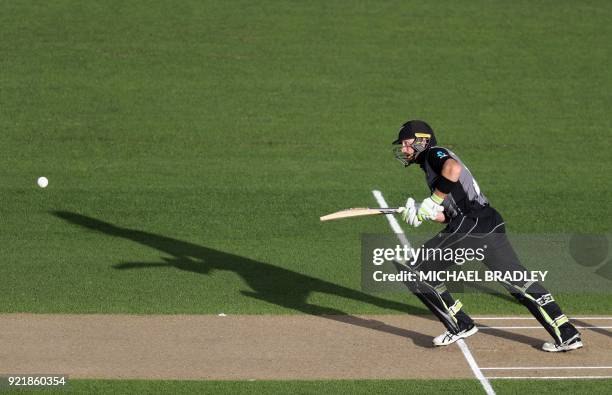 New Zealand's Martin Guptill bats during the final Twenty20 Tri Series international cricket match between New Zealand and Australia at Eden Park in...