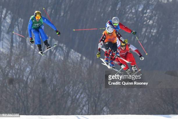 Christopher Delbosco of Canada, Siegmar Klotz of Italy, Sergey Ridzik of Olympic athletes of Russia and Francois Place of France in the Freestyle...
