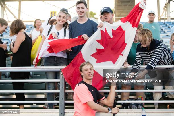 Denis Shapovalov of Canada with fans after his win against Ivo Karlovic of Croatia at the Delray Beach Open held at the Delray Beach Stadium & Tennis...