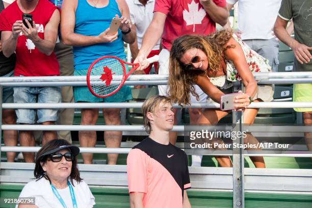 Denis Shapovalov of Canada with fans after his win against Ivo Karlovic of Croatia at the Delray Beach Open held at the Delray Beach Stadium & Tennis...
